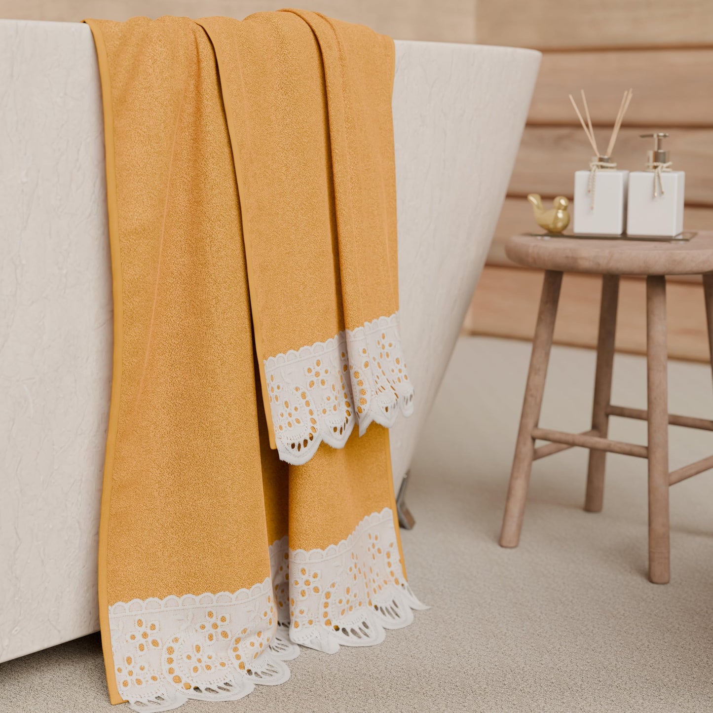 PETTI Artigiani Italiani - 100% Cotton Terry Bath Towels, 1+1 Towel Set, 2 Pieces 1 Face Towel and 1 Hand Towel, Orange