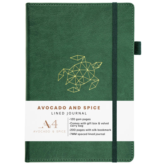 Notebook A4 Lined by Avocado and Spice? with Gift Box & Velvet Bag ? Faux Leather Hardback A4 Lined Notebook - Bookmark, Elastic Strap, Pen Holder,