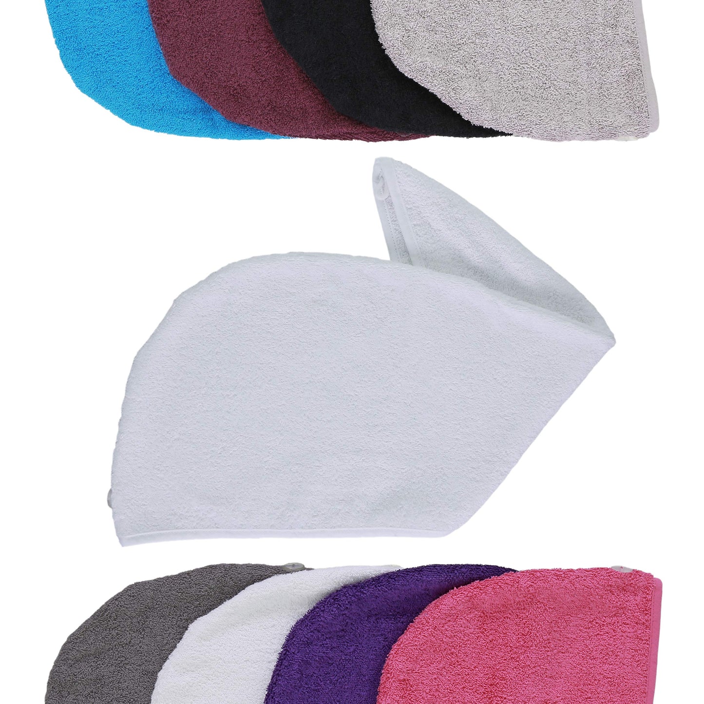 Aztex Luxury Hair Turban, Head Wrap, Hair Drying Towel with Loop and Button Fastener, Absorbent and Lightweight Cotton, Multiple Colours, 64 x 23cm