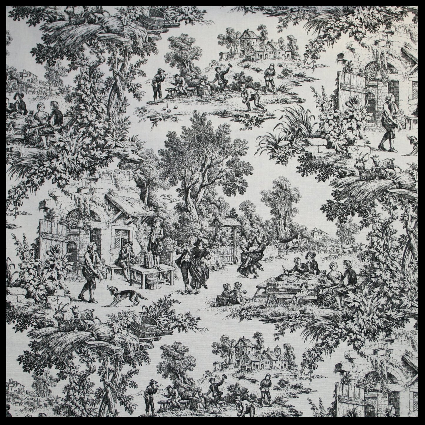 Ellis Curtain Victoria Park Toile 68-Inch-by-72 Inch Tailored Panel Pair with Tiebacks, Black