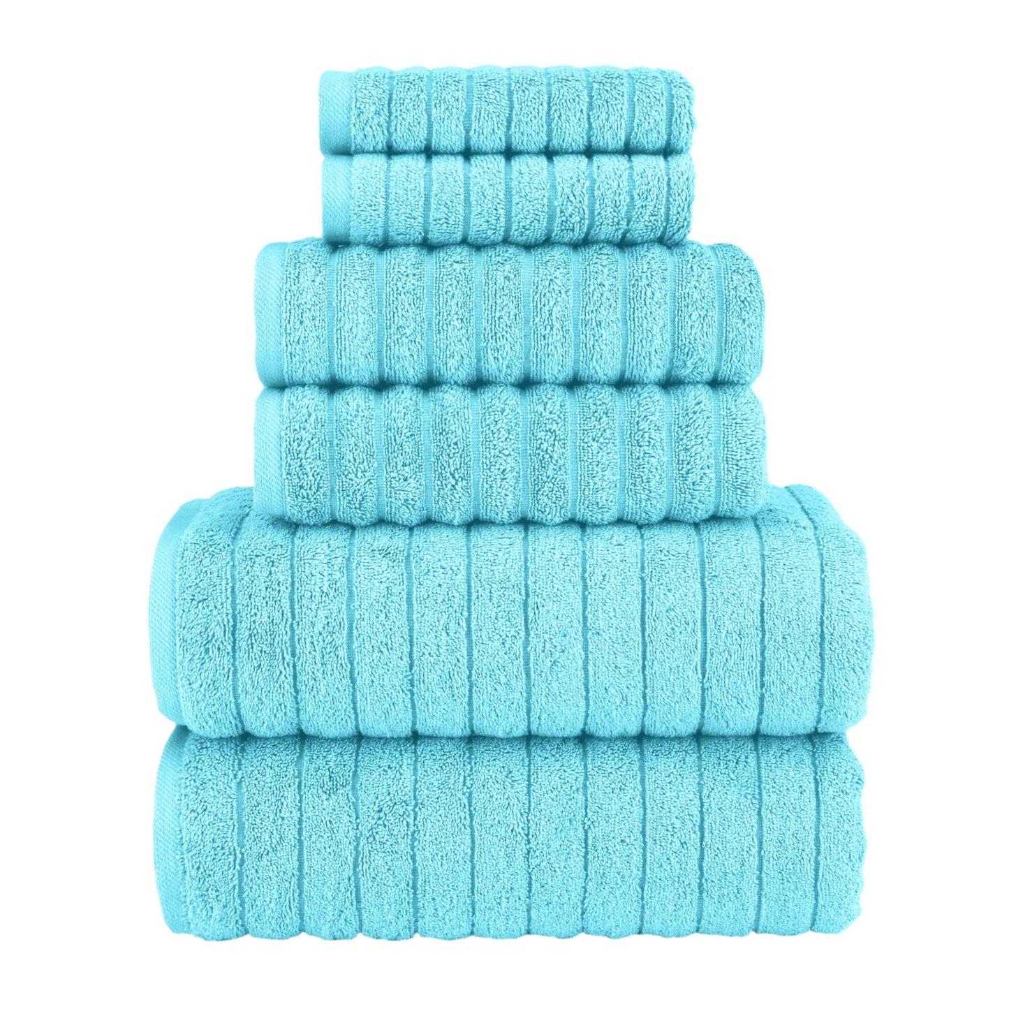 Elegant Comfort 100% Turkish Cotton Corduroy Ribbed Luxury Bath Towels 6-Piece Set, Premium Feel - Quick Dry, Highly Absorbent