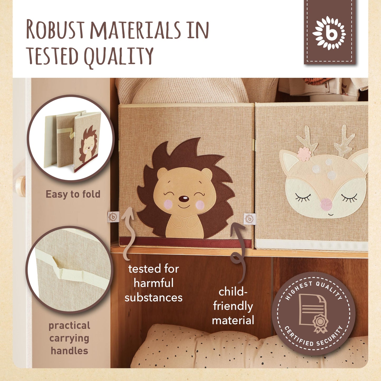 BIECO Piksi Hedgehog Toy Box - Toy Storage Box - Kallax Shelf Boxes Storage - Shelf Nursery - Boxes 33x33