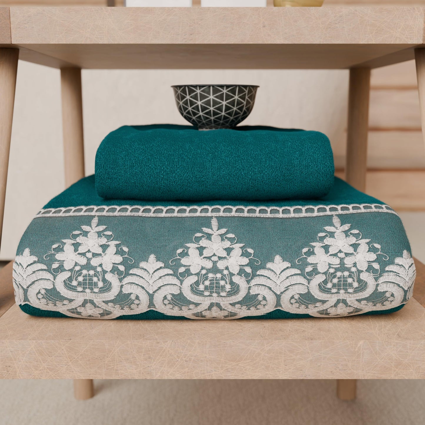 PETTI Artigiani Italiani - 100% Cotton Terry Bath Towels, 1+1 Towel Set, 2 Pieces 1 Face Towel and 1 Hand Towel, Teal
