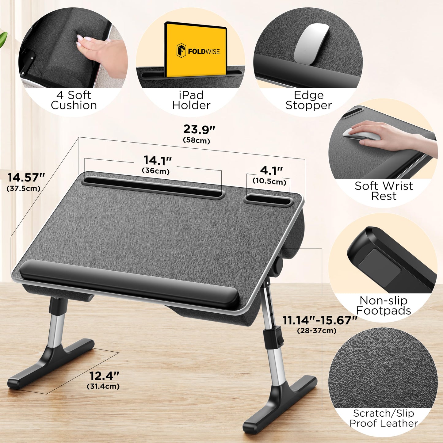 FoldWise 2-in-1 Bed Table & Lap Desk - Soft Cushions, Foldable Laptop Tray