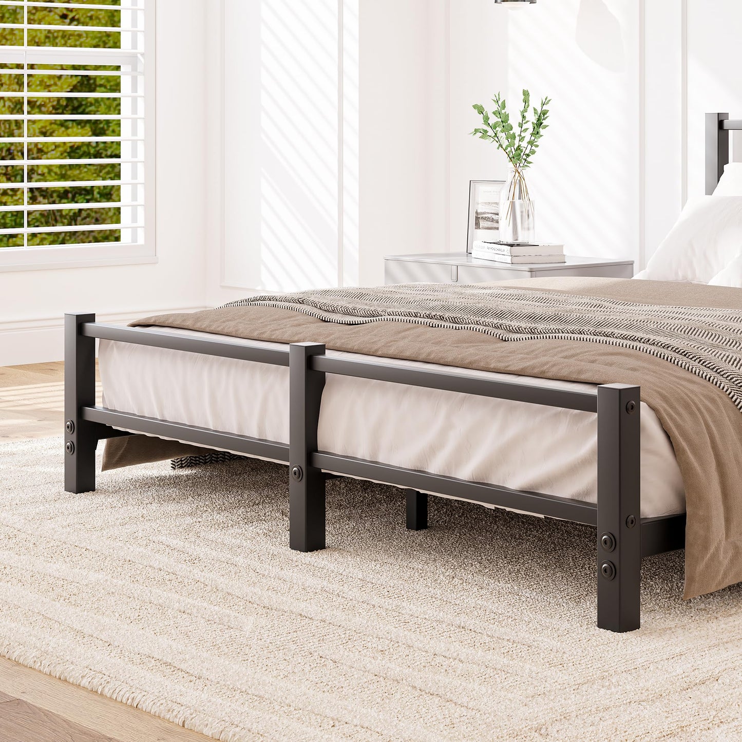 HAHRIR 16cm Low Profile 5ft King Bed Frame with Metal Headboard, Black
