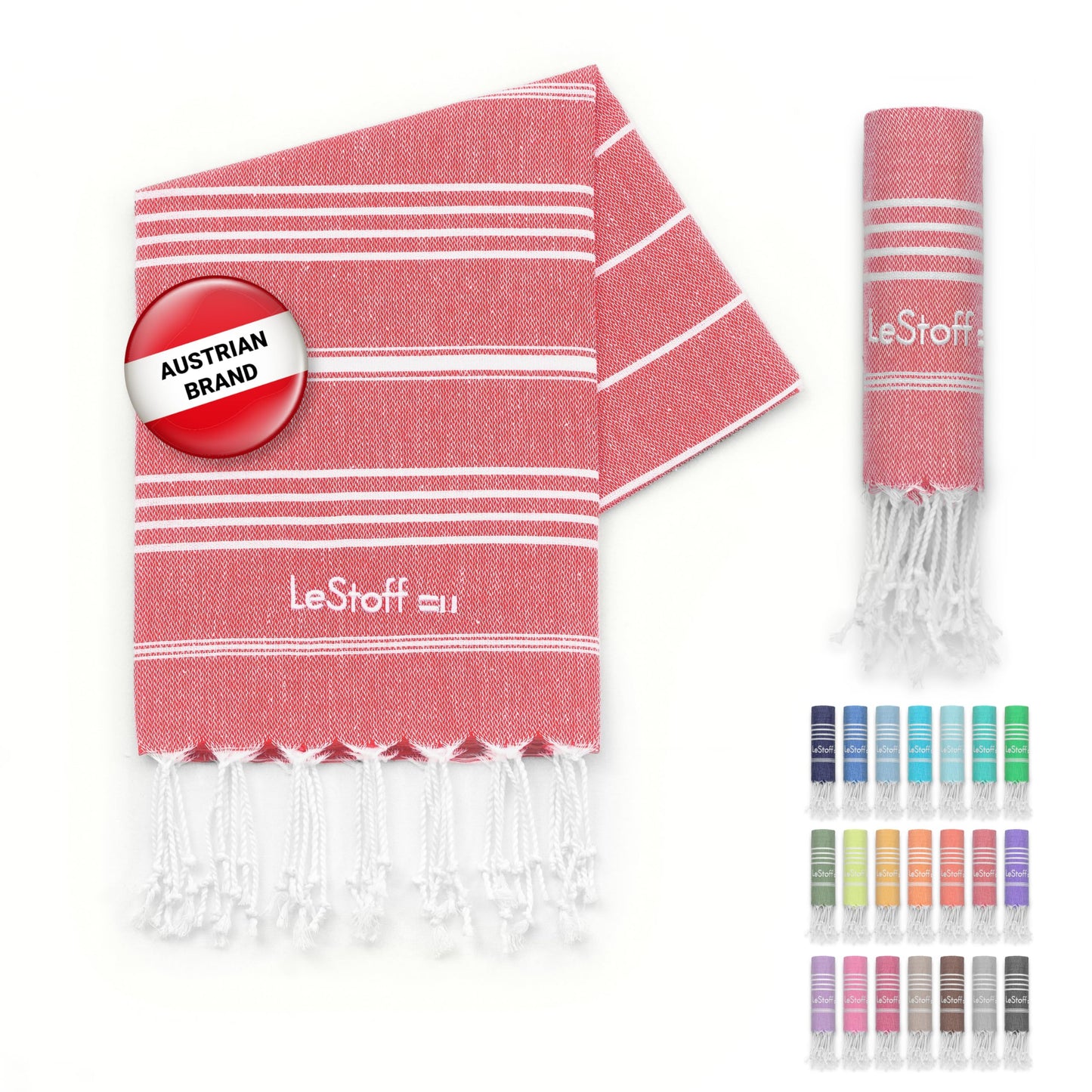LeStoff Hammam Towel, Guest Towel, 100% Organic Cotton, 50x100 cm, Red