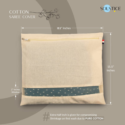 SOLSTICE cotton big saree covers/bags for storage single 18 x 15 Inches for big silk sarees, lehengas, clothes with Zipper Closure