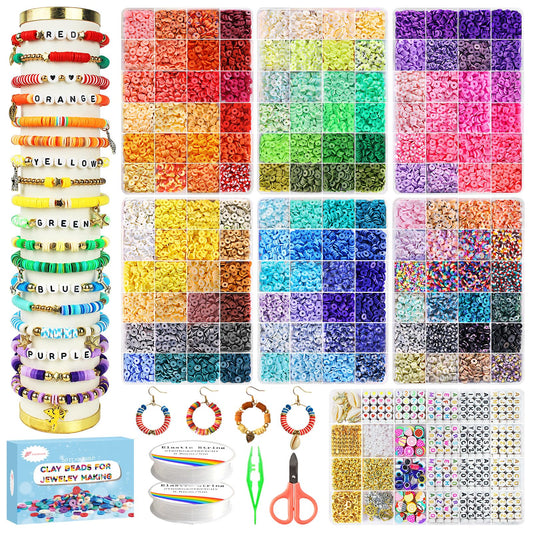 Fournine 23000 Pcs Clay Beads Friendship Bracelet Making Kit, 144 Colours 7 Boxes Flat Polymer Heishi Beads Set for Jewellery Making Kit, DIY Craft