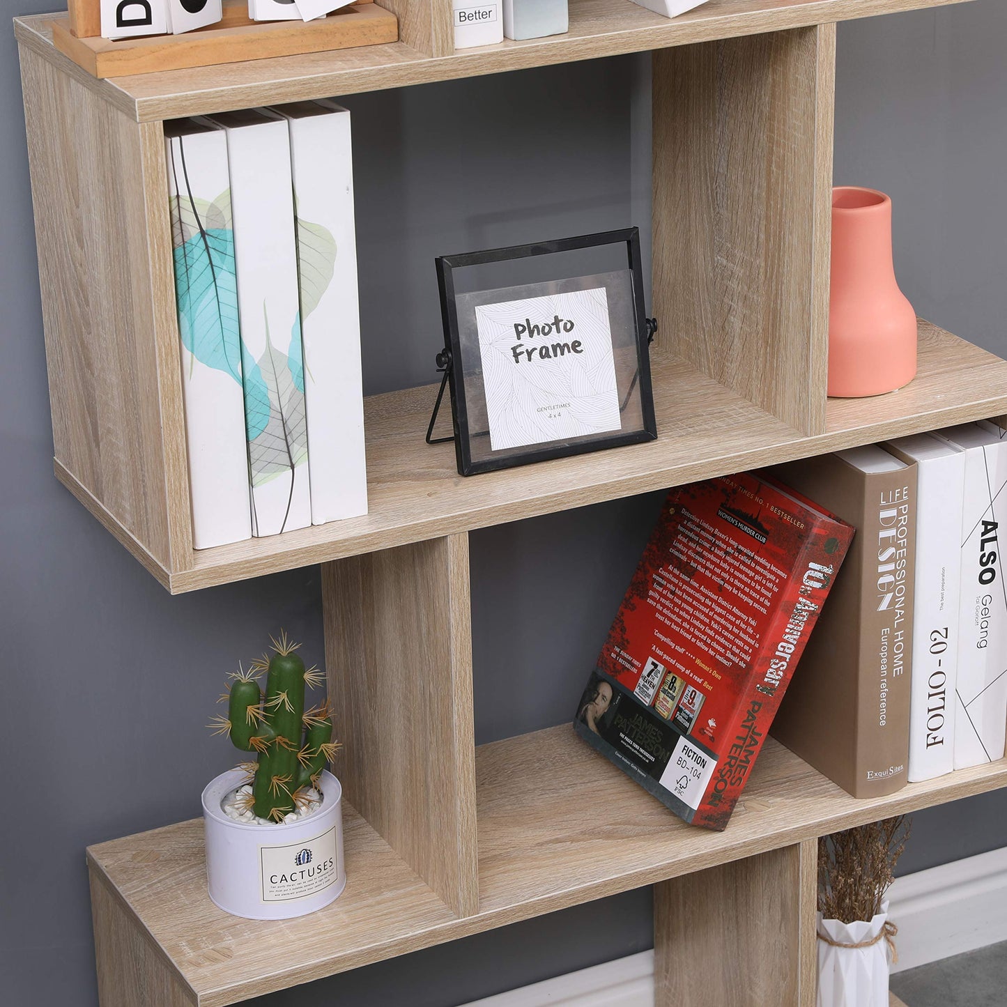 Etnicart Bookcase Shelf Oak Office Modern Contemporary Double Sided Wooden Room Divider Home Day 70x23.5x127.5 Freestanding Shelves Shelves Cubes