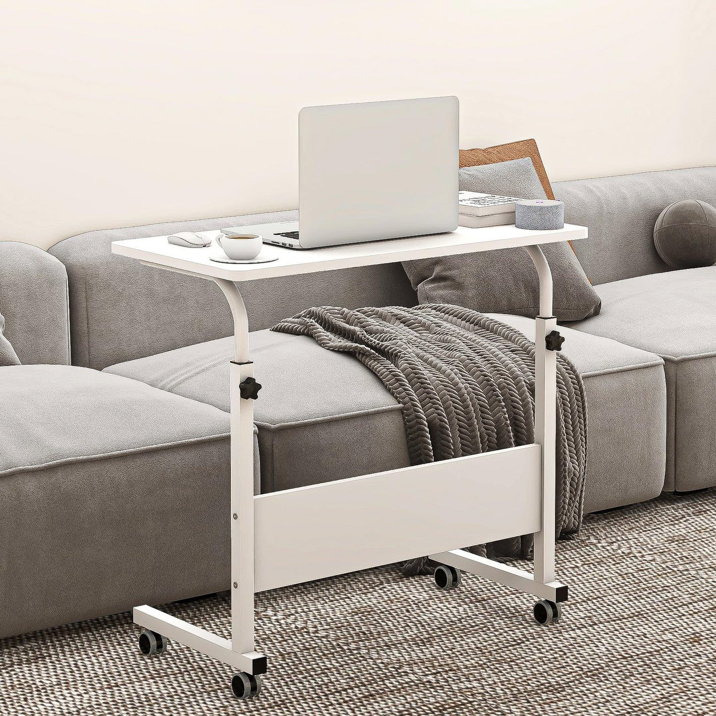 sogesfurniture Height-adjustable laptop table, laptop stand, computer desk with wheels, mobile side table, care table for bed and sofa