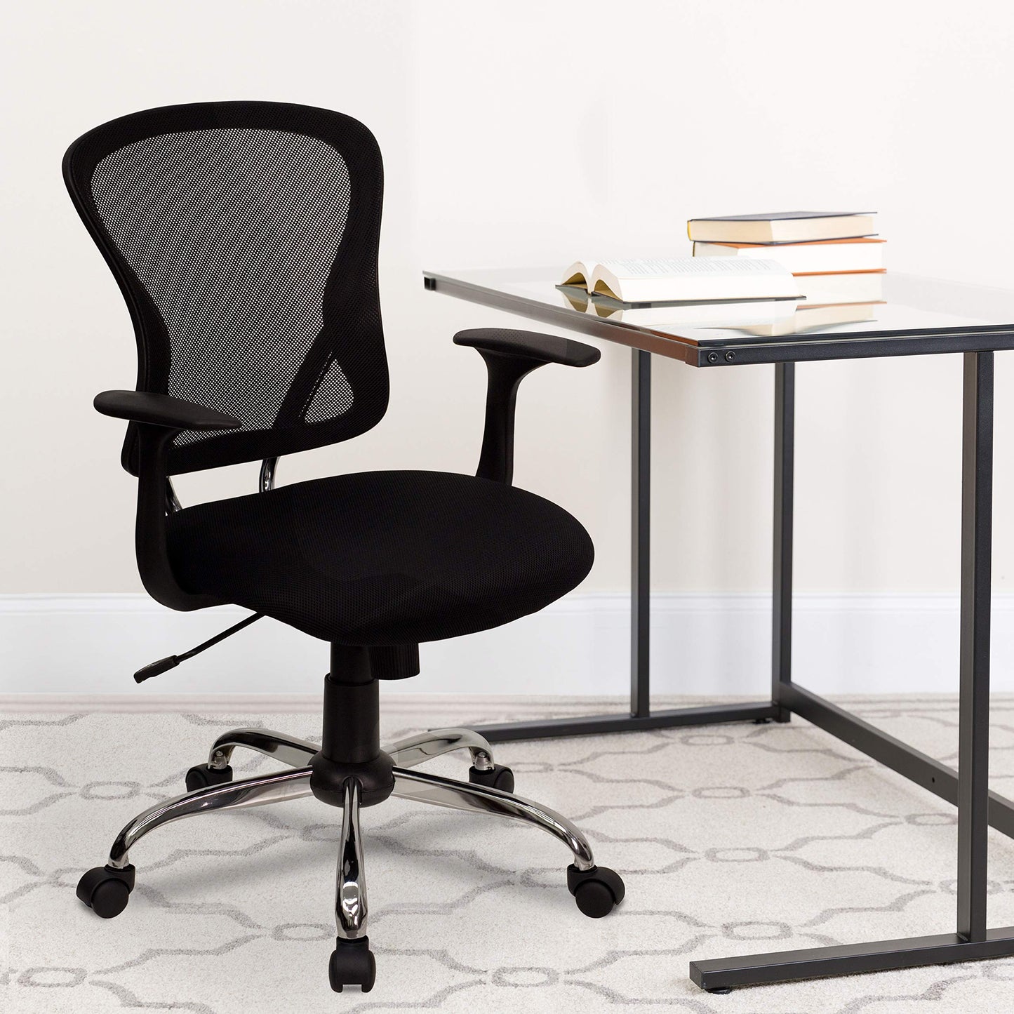Flash Furniture Mid-Back Mesh Swivel Task Chair with Chrome Base and Arms, Metal, Black, 73.66 x 60.96 x 27.94 cm