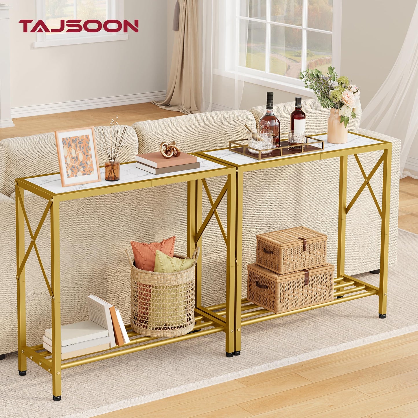 Tajsoon 28.3" Entryway Table, 2-Tier Small Consle Table for Entryway, Narrow Sofa Table with Shelves, Entrace Table for Hallway, Living Room
