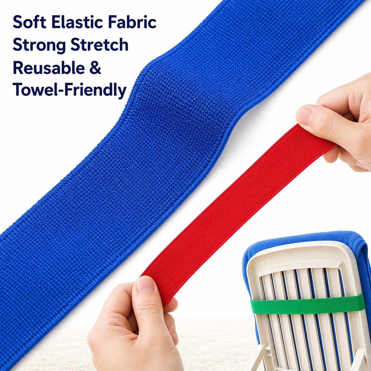 Xiansini Towel Straps for Beach Loungers 6PCS Blue Green Red Polyester 40x3.8cm, Beach Towel Bands for Sun Loungers Pool Cruise Chairs