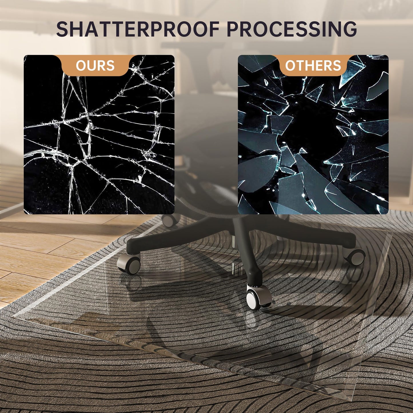 [Tempered Glass] 140 x 116cm Beveled Edge Glass Chair Mat with Polished Edge Clear Office Chair Mat, Glides Smoothly