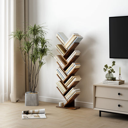Hoctieon 10 Tier Tree Bookshelf, 10 Shelf Bookcase, Free Standing Tree Bookcase, Display Floor Standing Shelf for Books