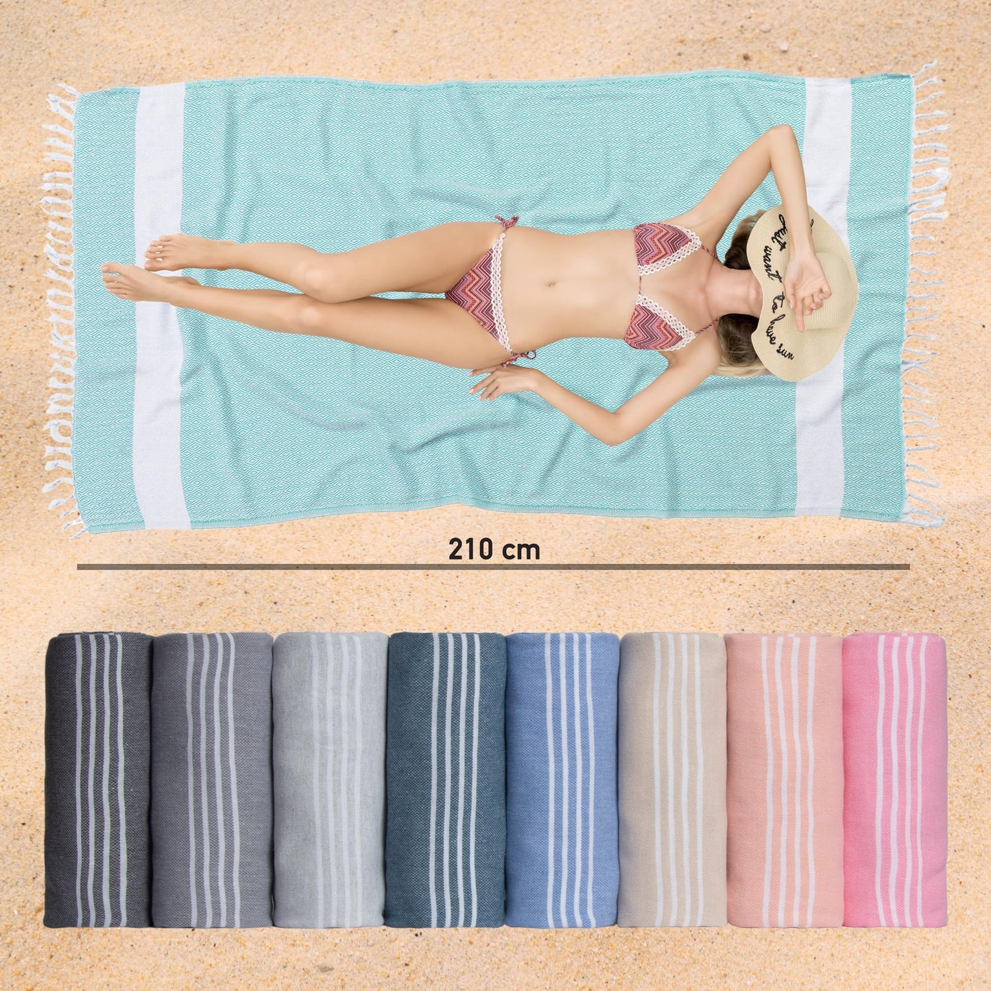 MEBY Set of 2 XXL Sauna Towels (100 x 200 cm) Beach Towel, Bath Towel, Turkish Hammam Towel, Hand Towel. 100% Cotton (Salmon & Petrol Blue)