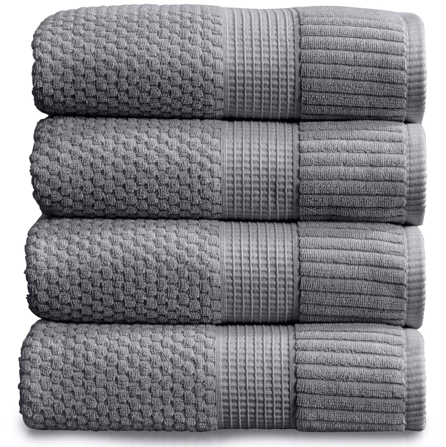 NY Loft 100% Cotton Bath Towel 4 Pack | Super Soft & Absorbent Quick-Dry Bath Towels 30" x 52" |Textured and Durable Cotton | Trinity Collection
