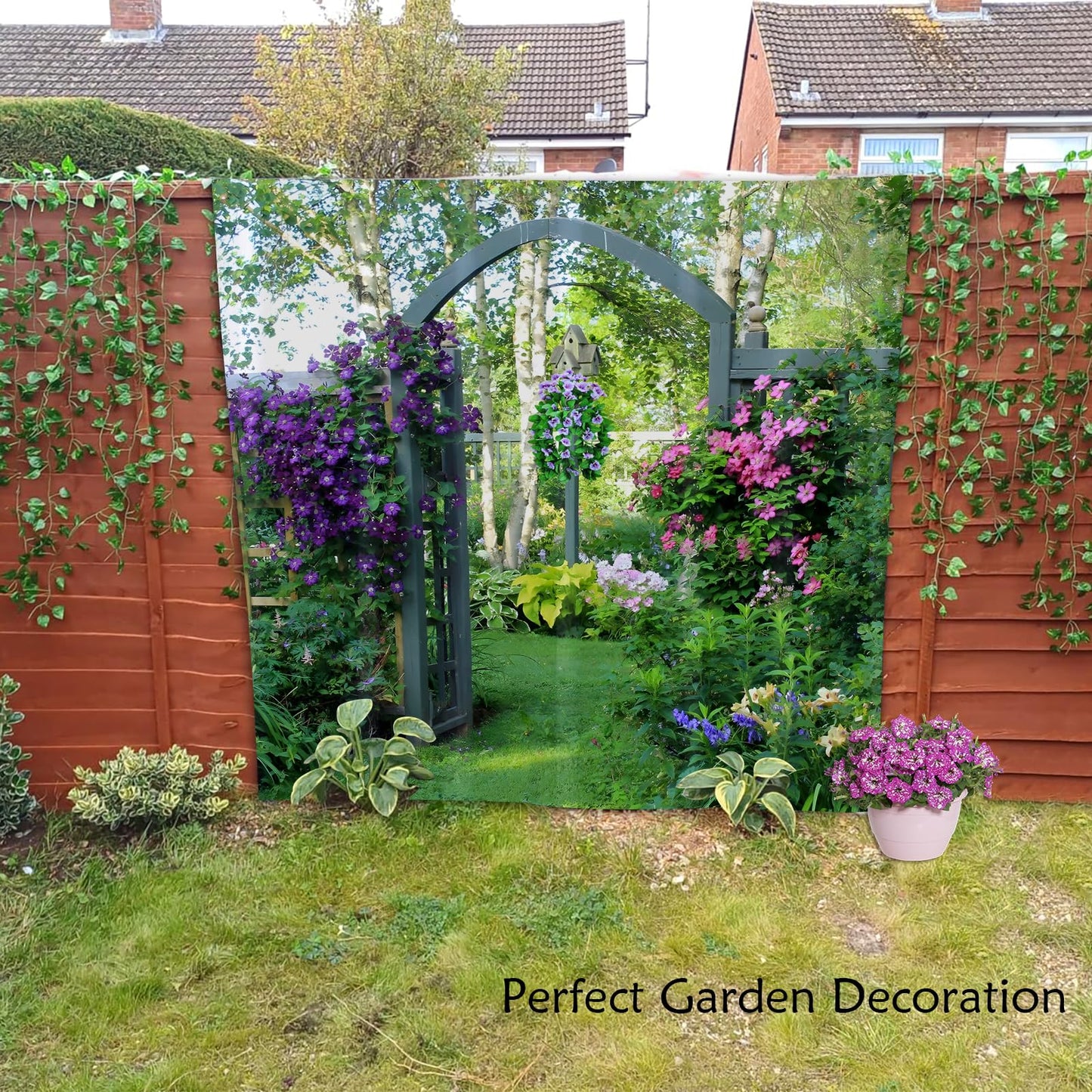 Newhomestyle Morning Glory Garden Scenery Shower Curtain, Waterproof Polyester Fabric Purple Floral Outdoor Bathroom Curtain