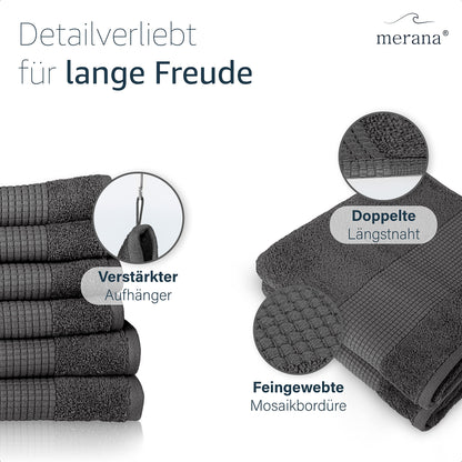Merana Hand Towel Set, Absorbent, Soft and Lint-, Terry Towelling Guest Towel, Quality Made of Heavy Organic Cotton, 590 GSM