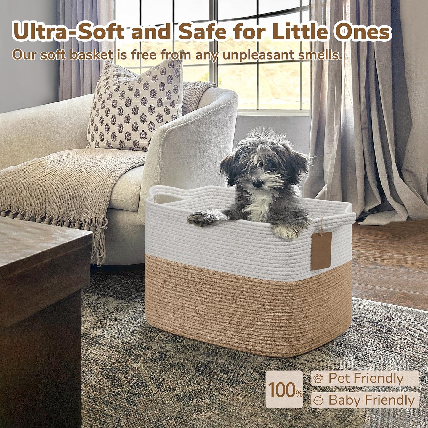 TIMEYARD 50L Large Woven Storage Basket Toy Storage Blanket Basket
