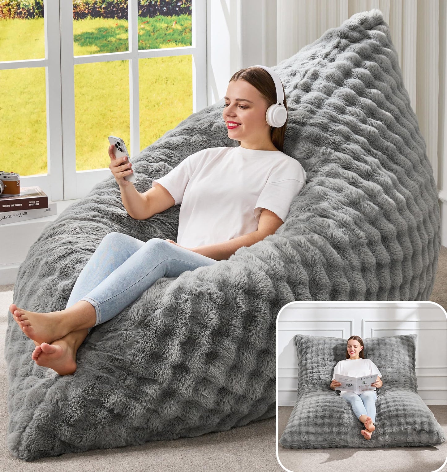 Hobestluk Adult Bean Bag Chair 3 in 1 Convertible Large Bean Bag Sofa