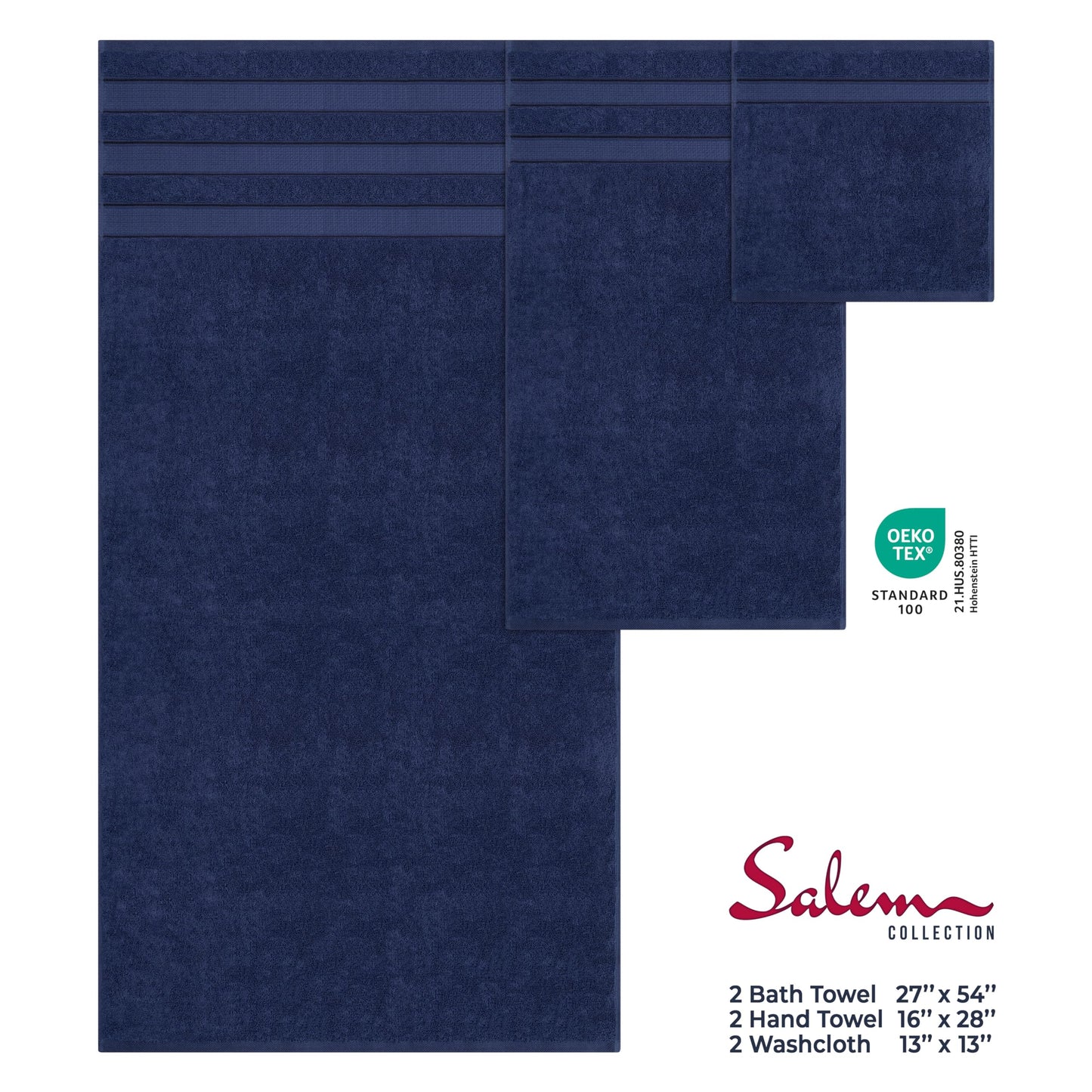 American Soft Linen Bath Towel Set Luxury Salem Collection 100% Turkish Combed Cotton 6 Piece Towel Set Soft and Absorbent 2 Bath Towels 2 Hand