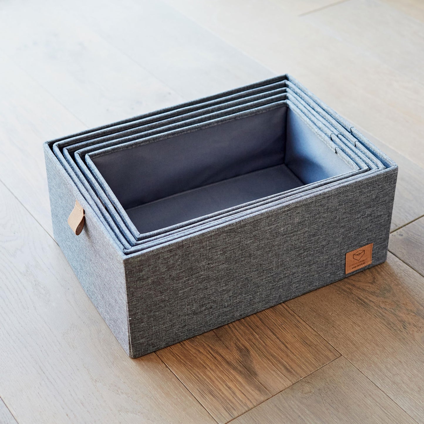 LOVE IT STORE IT Premium Storage Box with Lid Fabric 5 Pieces - Linen Stacking Boxes - Reinforced with Cardboard - Grey - Set of 5, Various Sizes