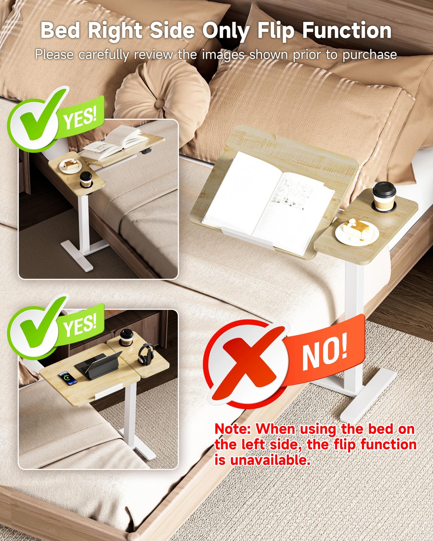 BZIUM Overbed Bedside Table with Hidden Wheels, Adjustable Medical Tilt Top Hospital Bed Table Over The Bed, Rolling Desk Mobile Standing Desk