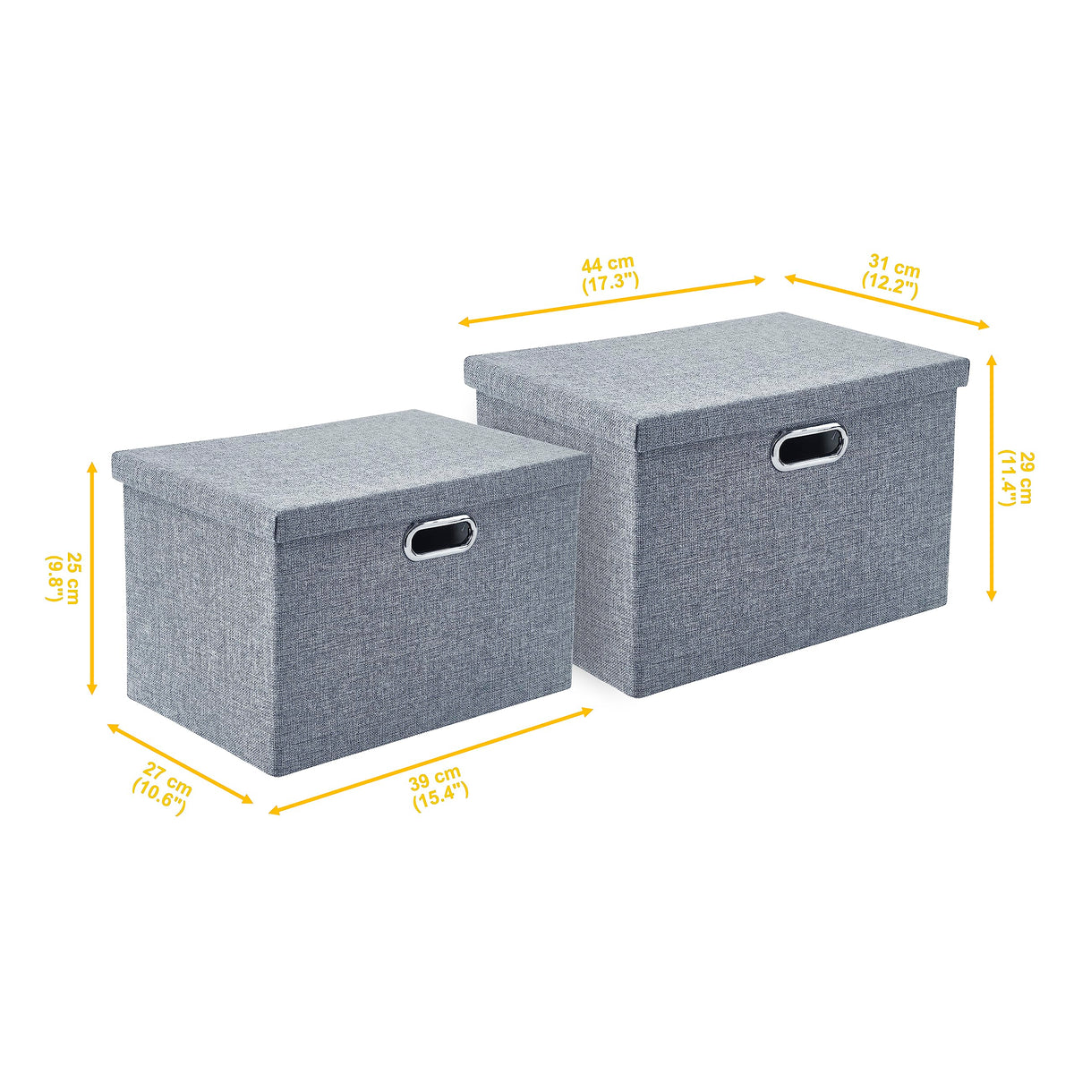 AlphaHome Large Storage Boxes with Lids 2 Pack, Foldable Linen Fabric Storage Baskets for Organising Clothes and ToysGlaucous Grey, 39x27x25cm