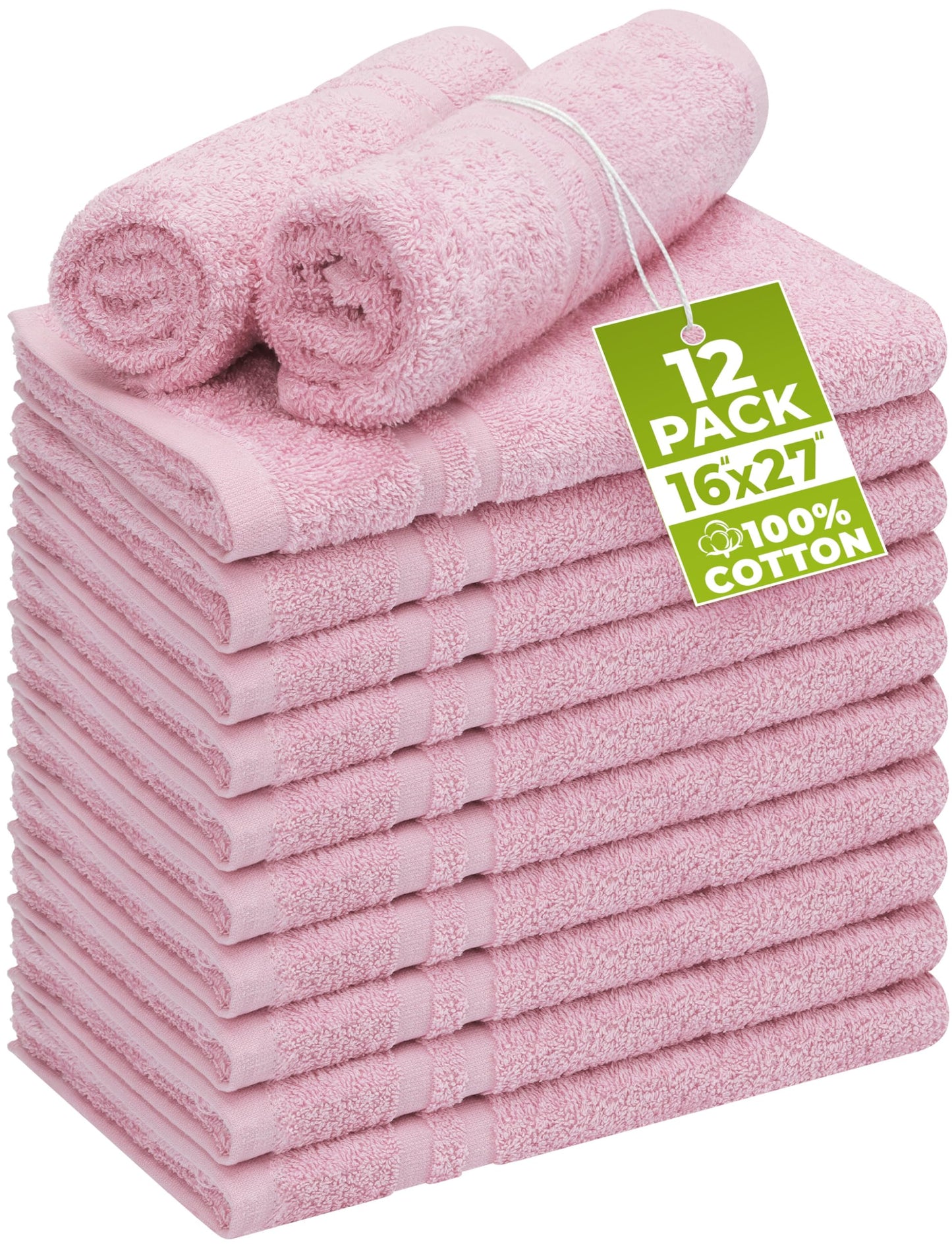Utopia Towels Cotton Bleach Proof Salon Towels (16x27 inches) - Bleach Safe Gym Hand Towel (12 Pack, Pink)