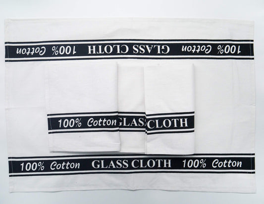 Lex's Linens Pack of 4 100% Cotton Glass Cloths/Glass Kitchen Towel/Glass Tea Towel/Catering Cloth/Bar Cloth (Black, 4)