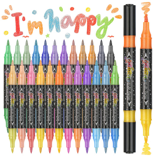 ZSCM 48 Colors Duo Glitter Brush Markers, 24 Pack Stocking Stuffers for Teen, Metallic Sparkle Markers for Doodle Writing, Glitter Art Crafts Gifts