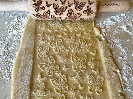 SUMMER 3 KID Rolling Pin SET. Wooden Laser Cut Mini Rolling Pins for cookies, play dough, salt dough or clay Butterfly, Music Flower by Algis Crafts