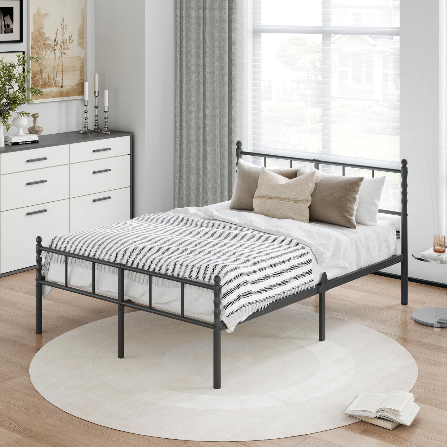 Hunlostten Double Metal Bed Frame - Modern Style Bed Frame with Headboard and Footboard Easy to Install, Noise Free, Sturdy, Black, 35.5 cm High