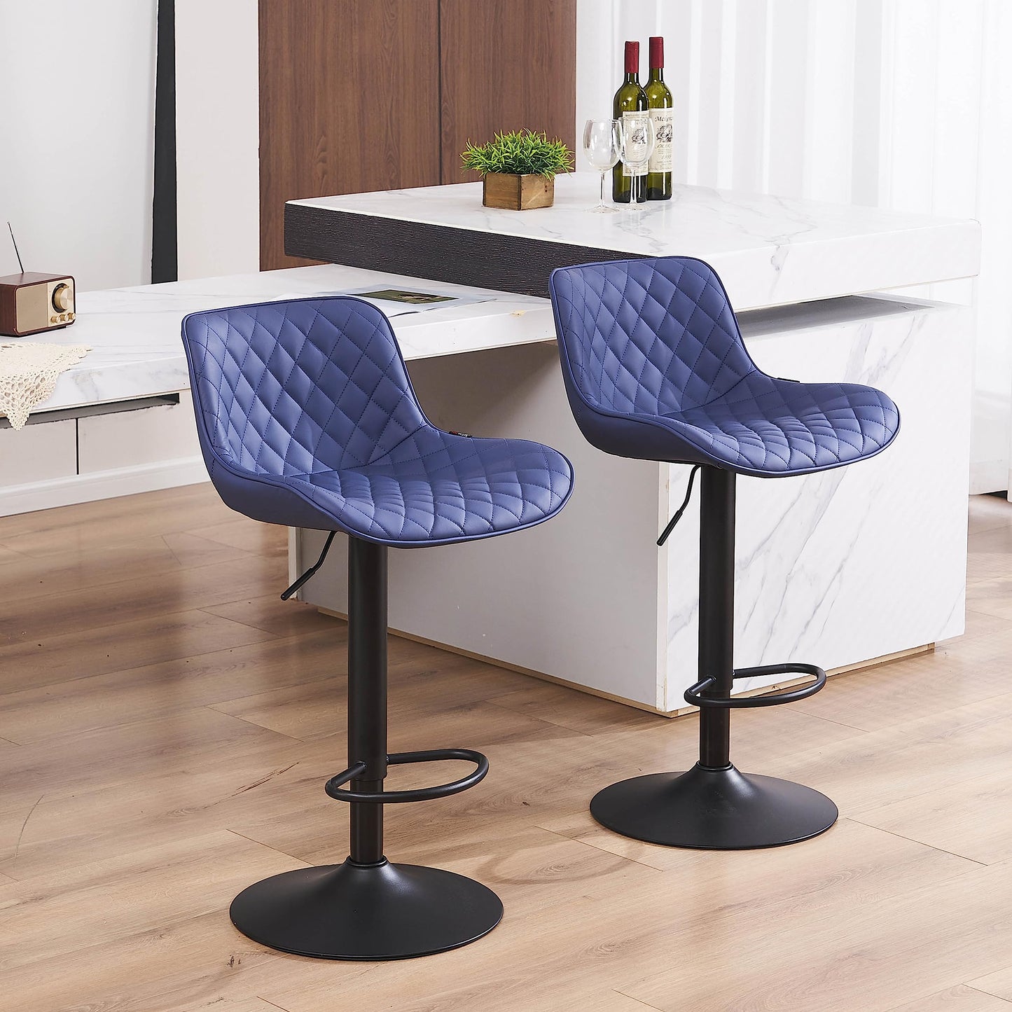 YOUTASTE Bar Stools Set of 2, Adjustable Height, PU Leather Padded Swivel Stools with Backrest, Gas Lift for Kitchen Island, Counter, Purple