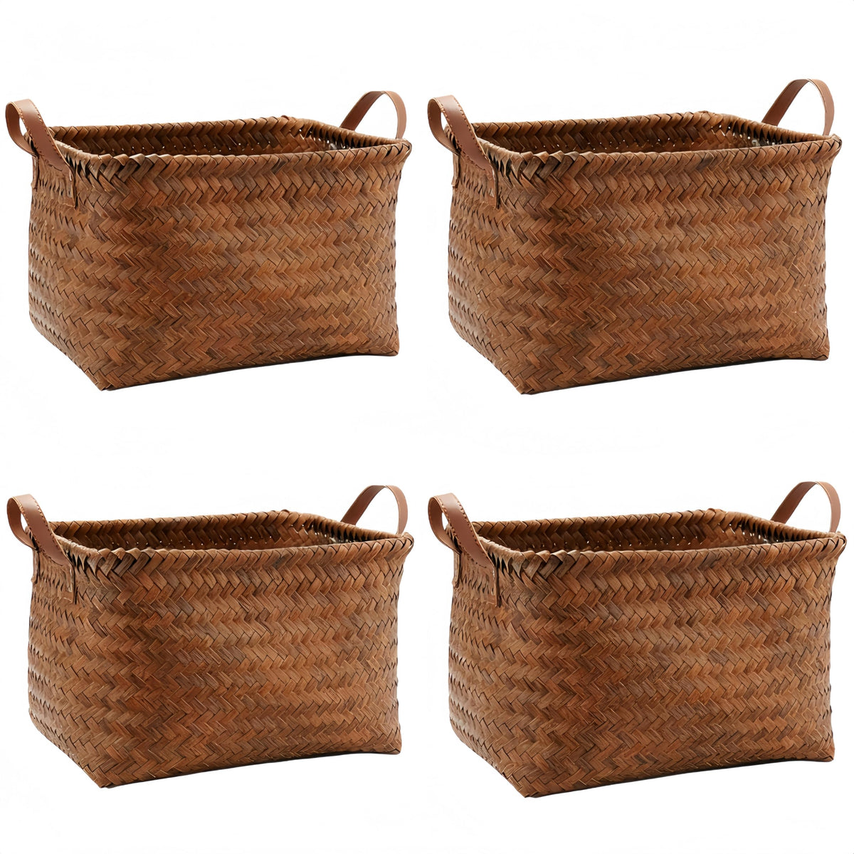 Uwenkjie woven storage basket、large wicker storage baskets、baskets for shelves、dirty clothes basket 4-piece set size: 38x26x25