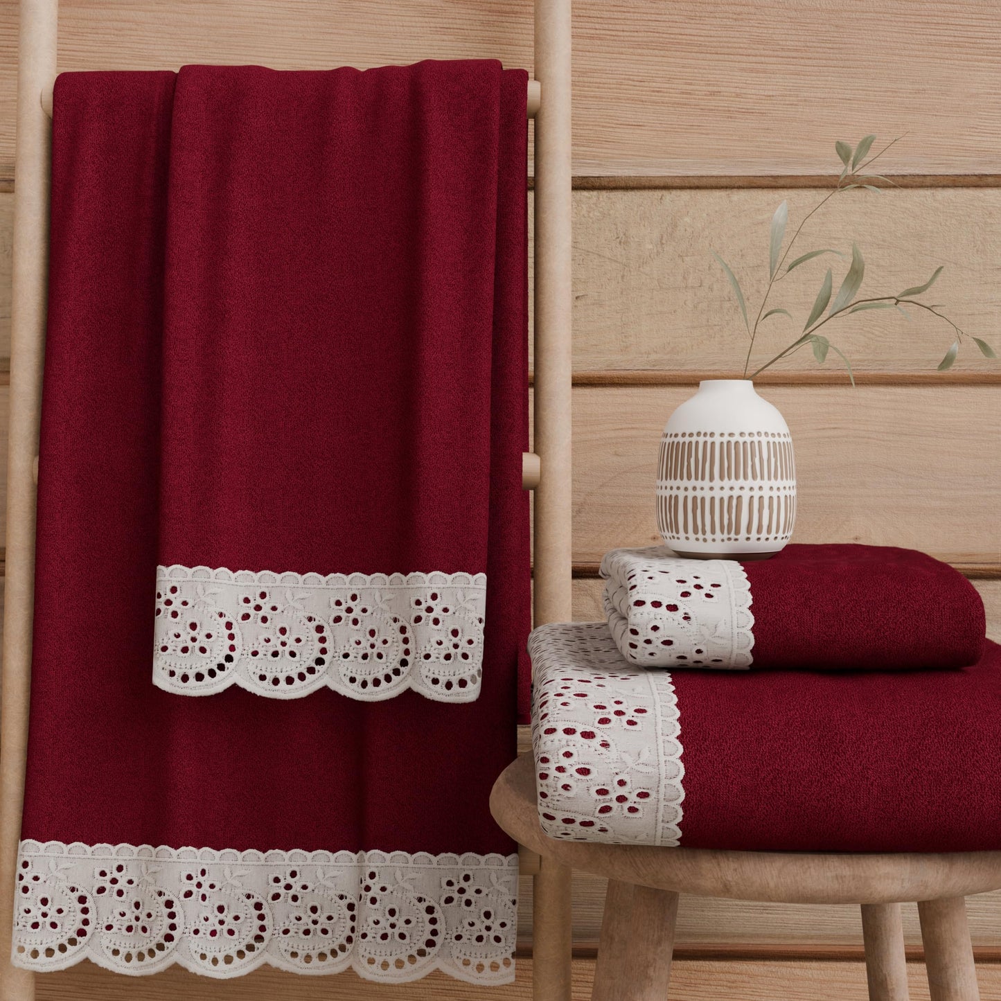 PETTI Artigiani Italiani - 100% Cotton Terry Bath Towels, 1+1 Towel Set, 2 Pieces, 1 Face Towel and 1 Hand Towel, Burgundy