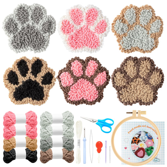 WATINC 22PCS Craft Punch Needle Coaster Kit with Claw Pattern DIY Embroidery Kit for Beginner Easy Embroidery Art and Crafts Needle Coaster with