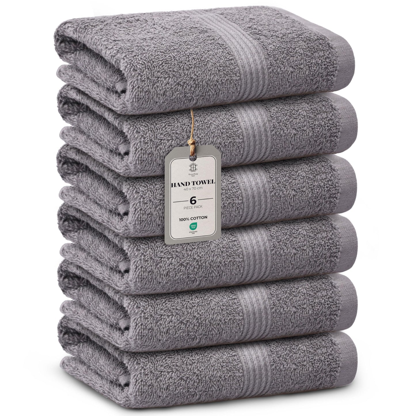 HomeBurg Luxe 6-Piece Towel Set – Soft & Absorbent Cotton, Quick-Drying, Easy Care, 40 x 70 cm, Stone Grey