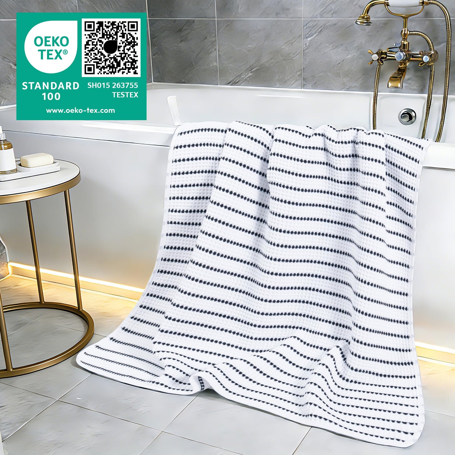 POLYTE 430 GSM Microfibre Quick Dry Waffle Bath Towel, 76.2x152.4 cm