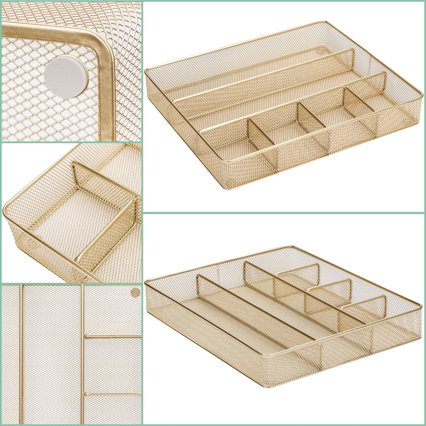 Annova Desk Drawer Organizer/Storage Tray - Metal Mesh with Dividers for Pens, Desktop Accessories, Bathroom, Kitchen, Makeup and Office Supplies
