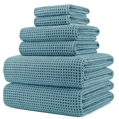 POLYTE Microfibre Oversize, 76 x 152 cm, Quick Dry Lint Free Bath Towel Set, 6 Piece (Green, Waffle Weave)