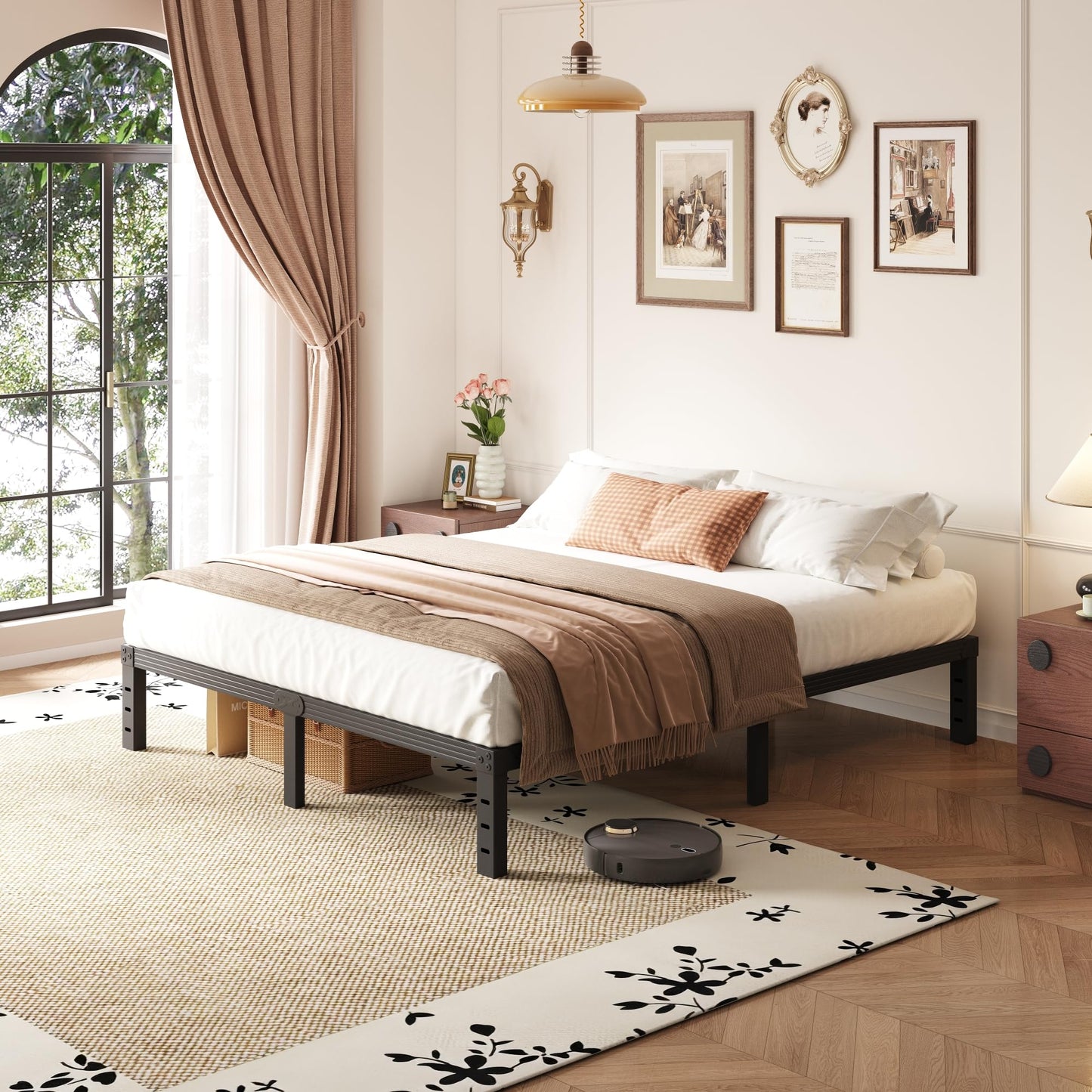 Hunlostten Metal Double Bed Frame - Platform Bed Frames with Underbed Storage and Steel Slat Support, Sturdy, Easy Assembly, Noise Free, Heavy Duty