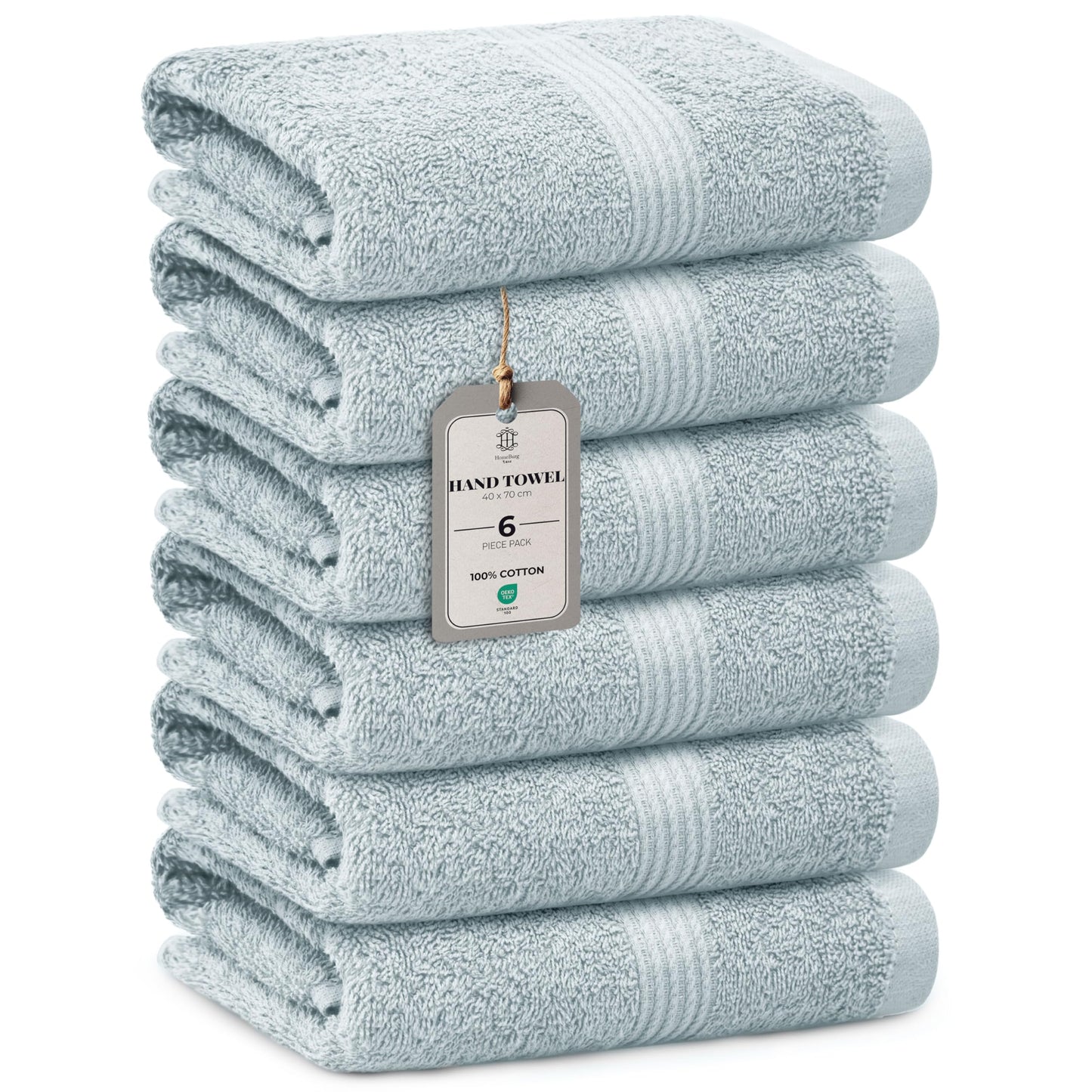 HomeBurg Luxe 6-Piece Towel Set – Soft & Absorbent Cotton, Quick-Drying, Easy Care, 40 x 70 cm, Ice Blue