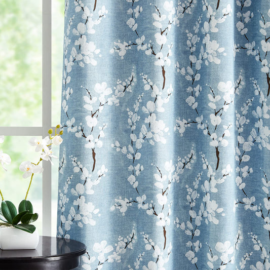 Fmfunctex Blue Floral Blackout Curtains for Bedroom 54 inch Drop Eyelet Curtains for Living Room Nursary Blossom Thermal Insulated Window Curtain