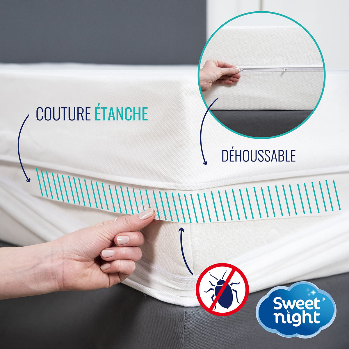 SWEET NIGHT Sweetnight – Full Cover 100 x 200 cm Bed Bug and Anti-Dust Mite | Fully Protects Your Mattress | Zip Closure | No Chemical Treatment
