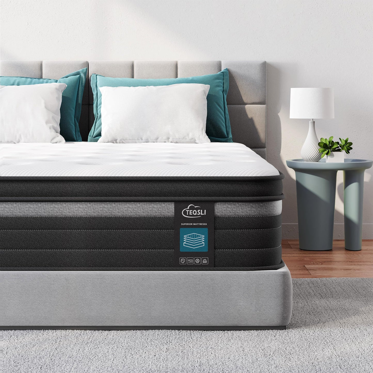 TeQsli Individually Pocket Sprung Small Double Mattress 4FT with Soft Fabric, 9 Inch Hybrid Mattress Small Double for Pressure & Back Pain Relief