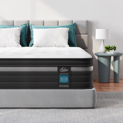 TeQsli Individually Pocket Sprung King Mattress 5FT with Soft Fabric, 9 Inch Hybrid Mattress King for Pressure & Back Pain Relief
