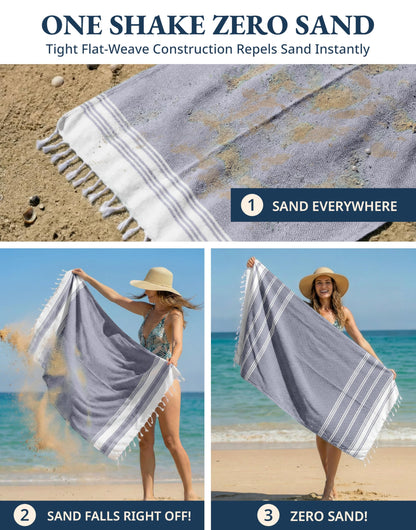 LANE LINEN Beach Towel 2 Pack - Cotton Rich Beach Towels Oversized, Pre-Washed Large Beach Towels, Sandless Beach Towel, Quick Dry Travel Towel