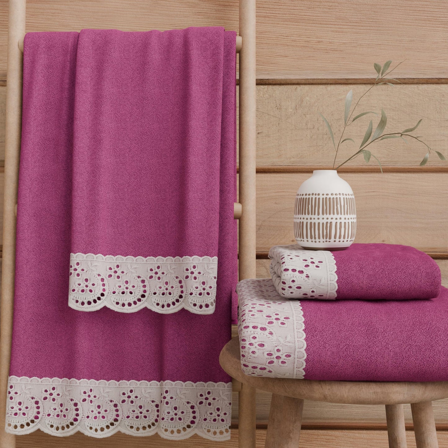 PETTI Artigiani Italiani - 100% Cotton Terry Bath Towels, 1+1 Towel Set, 2 Pieces 1 Face Towel and 1 Hand Towel, Fuchsia